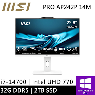 MSI微星 微星 PRO AP242P 14M-626TW-SP4 24型 白(i7-14700/32G/2TB SSD/W11P)特仕版