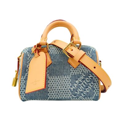 LOUIS VUITTON路易威登 Louis Vuitton Speedy 18 格紋牛仔布手提斜背二用包(N40682-牛仔藍)