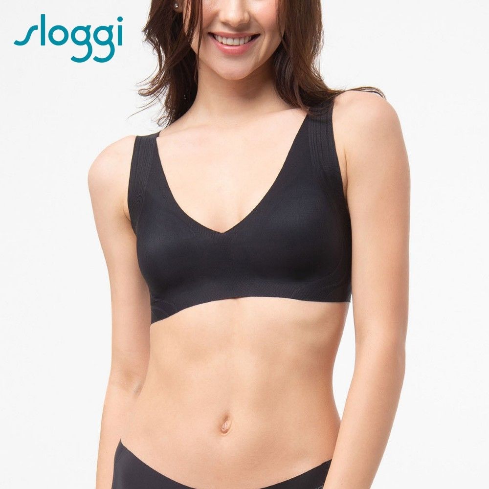 sloggi-ZERO FEEL Soft Bra全新零感系列後扣式V領內衣 純粹黑