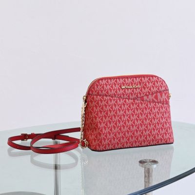 MICHAEL KORS JET SET TRAVEL 經典MK印花拉鍊斜背貝殼包(紅)