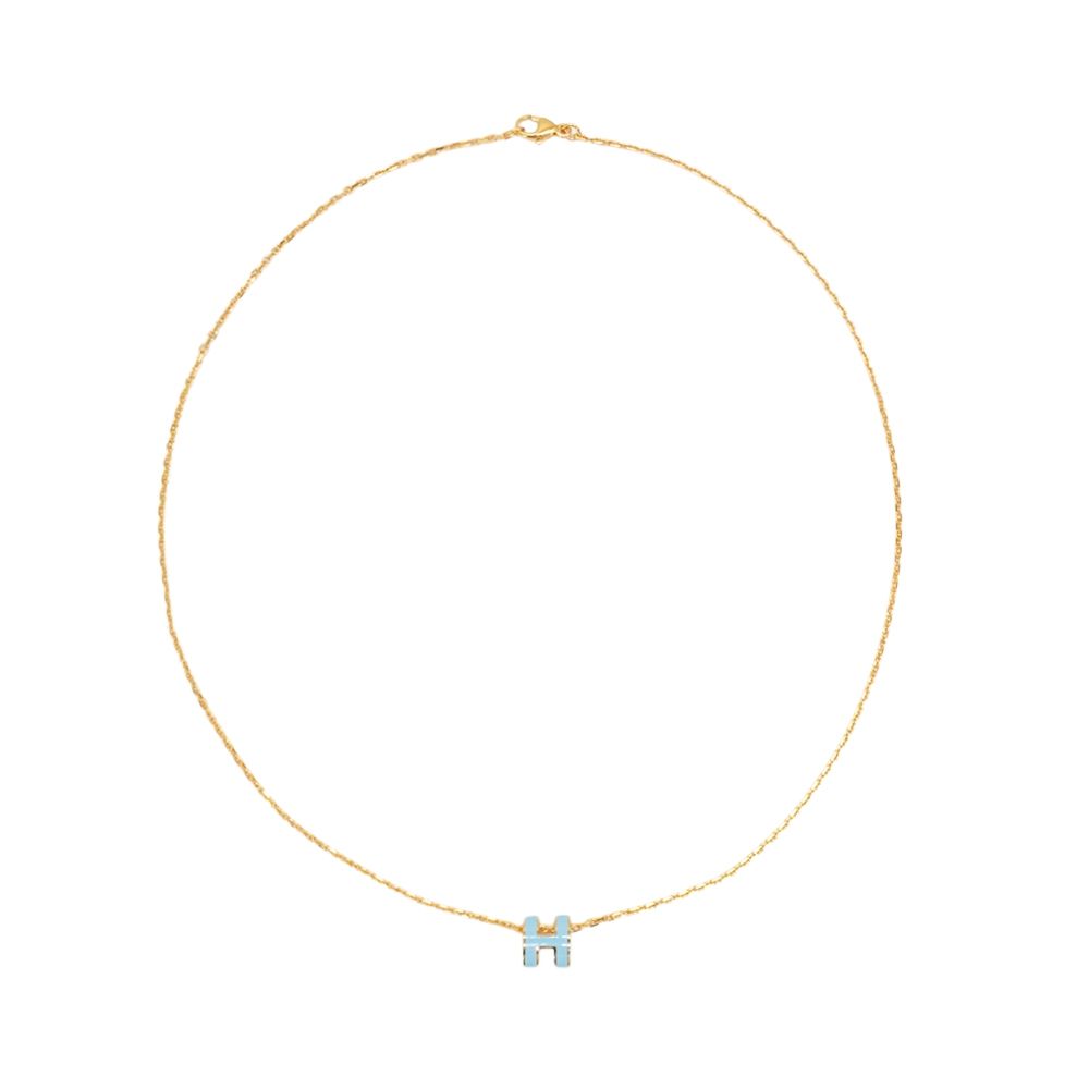 Hermes 愛馬仕 Mini Pop H 立體橢圓簍空項鍊(暴風藍/金)