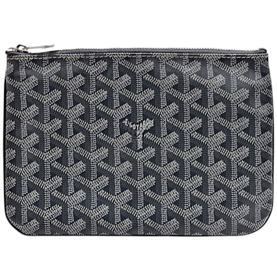 GOYARD 經典Senat Pouch PM系列塗層帆布LOGO牛皮飾邊萬用拉鍊拉鍊手拿包(灰色)