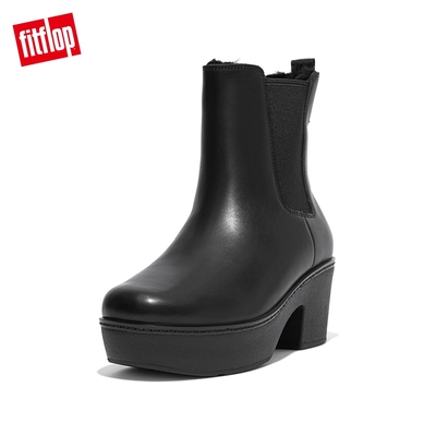 【FitFlop】PILAR SHEARLING LEATHER PLATFORM CHELSEA BOOTS 舖毛粗跟短靴-女(靚黑色)