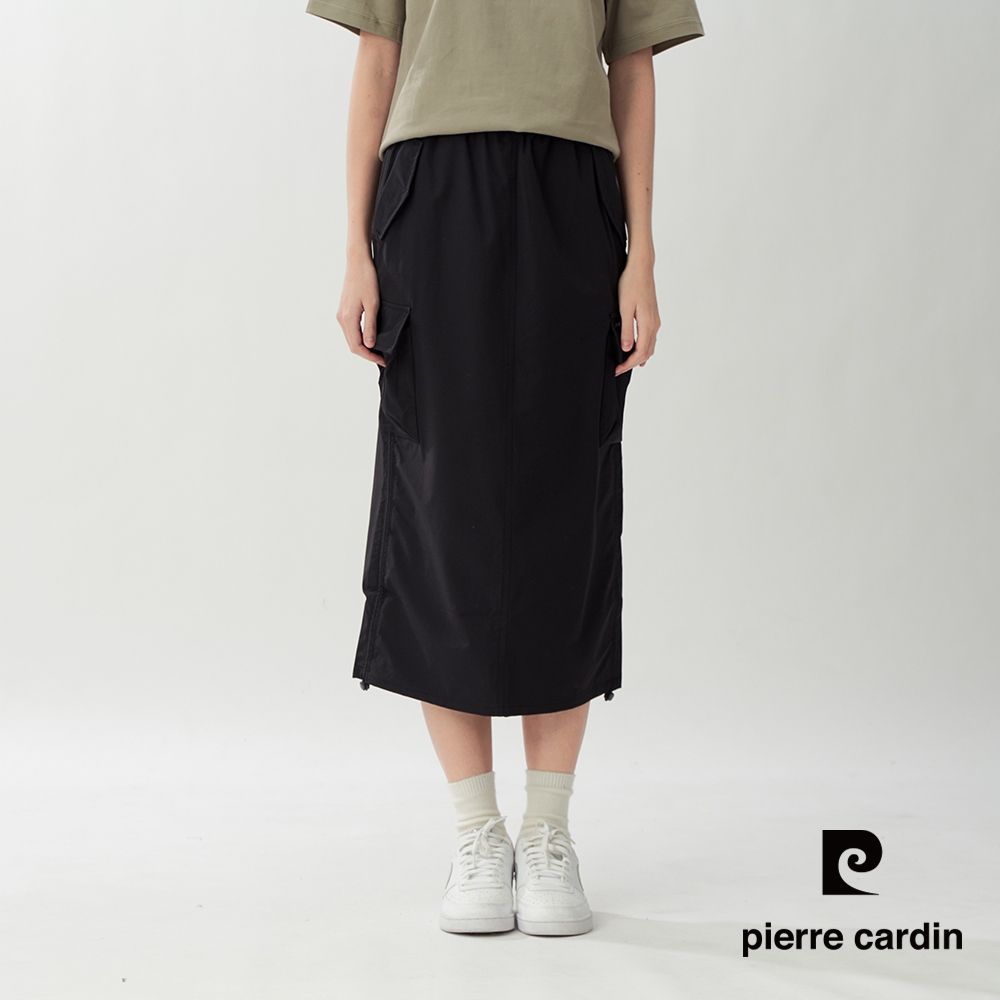 pierre cardin 皮爾卡登 網路獨家 女款 防潑水工裝休閒長裙(四色任選) (黑色系)