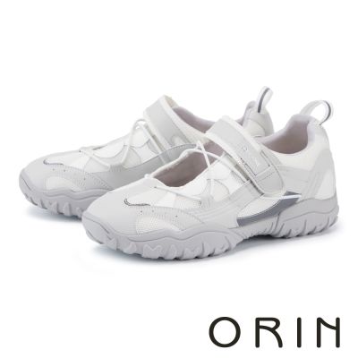 ORIN 牛貼皮拼接網布瑪莉珍休閒鞋 白色