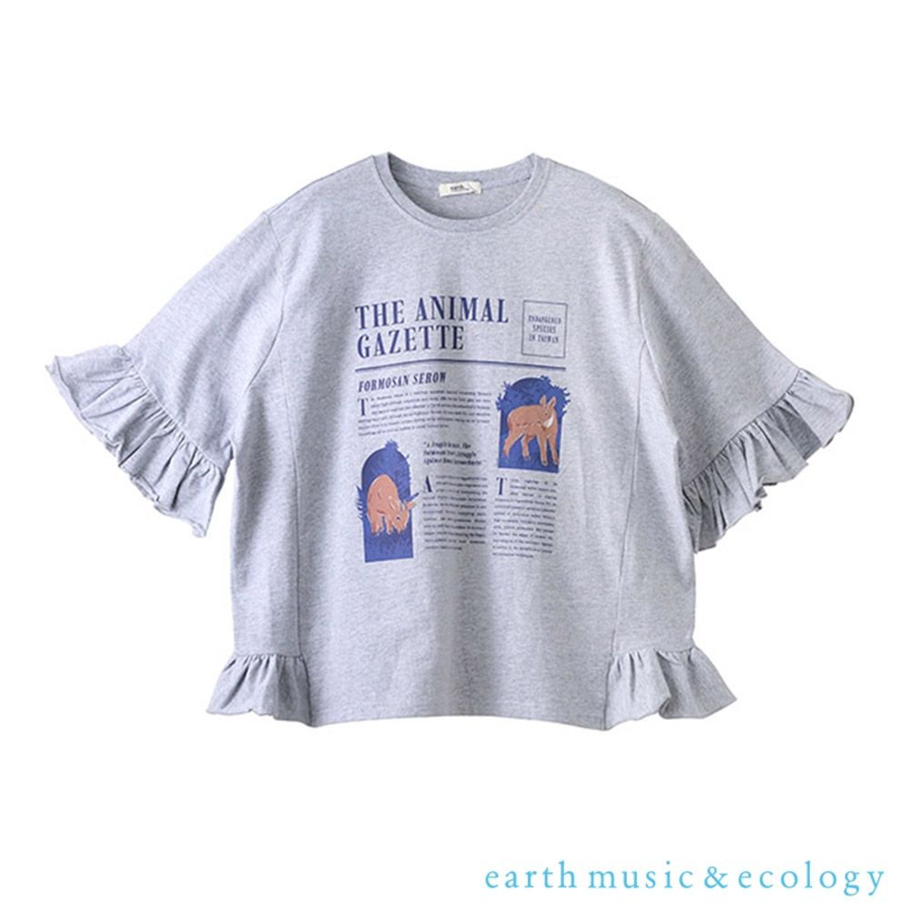 〔earth music〕袖荷葉邊印圖上衣