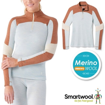 【SmartWool】女 Thermal 美麗諾羊毛長袖拉鍊T恤-撞色.上衣 SW016688-M06 天空霧藍