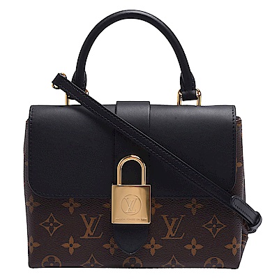 LV Louis Vuitton路易威登 M44141經典LOCKY BB Monogram帆布牛皮飾邊磁釦手提/斜背包(黑)