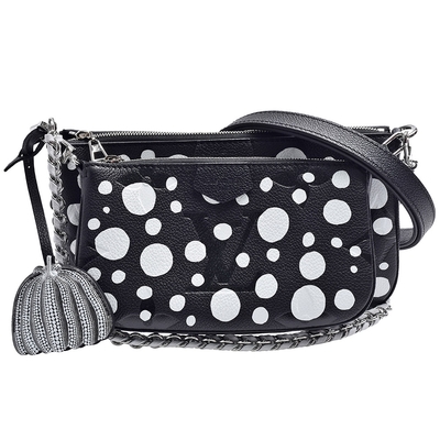 LV Louis Vuitton路易威登 M46410 聯名YK系列經典Empreinte皮革手拿/斜背包(黑/白色)