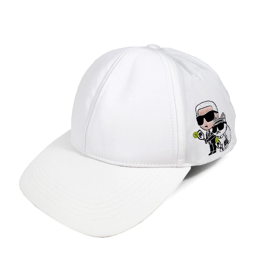 Karl Lagerfeld 大卡爾與寵貓刺繡圖騰棒球帽(白色)