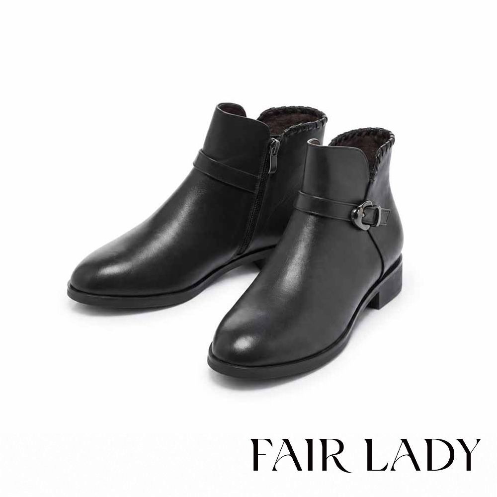 FAIR LADY 小時光 俐落編織低跟短靴 黑 (7H3296)