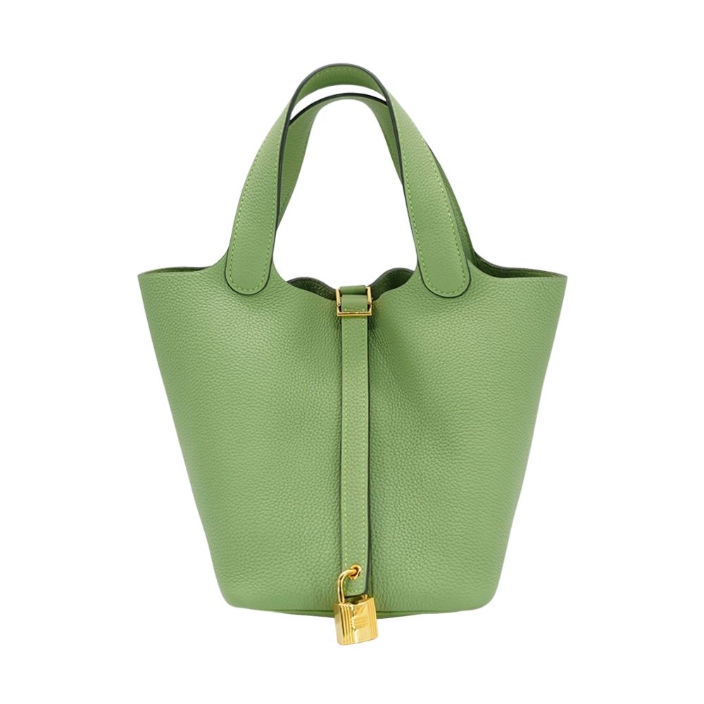 Hermes 愛馬仕 展示品 Picotin 18 牛皮金釦水桶包(3I牛油果綠)