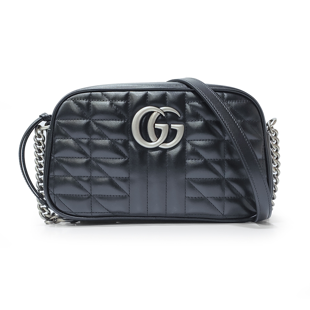 GUCCI 古馳】447632 新款GG Marmont絎縫系列復古銀釦拉鍊肩背/斜背包