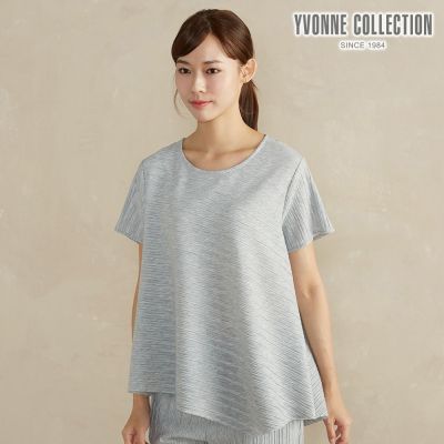 YVONNE 以旺傢飾 壓褶短袖上衣-寧靜灰