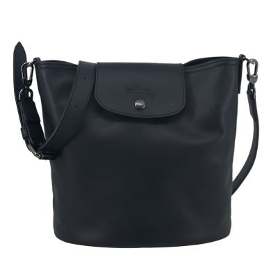 LONGCHAMP LE PLIAGE XTRA系列牛皮斜背翻蓋水桶包(黑)