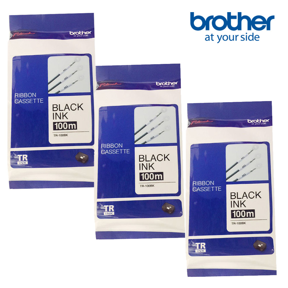 Brother TR-100BK 12mm 套管標籤機碳帶(長度100米)_3入組(適：PT-E800T/E800TK/E850TKW)