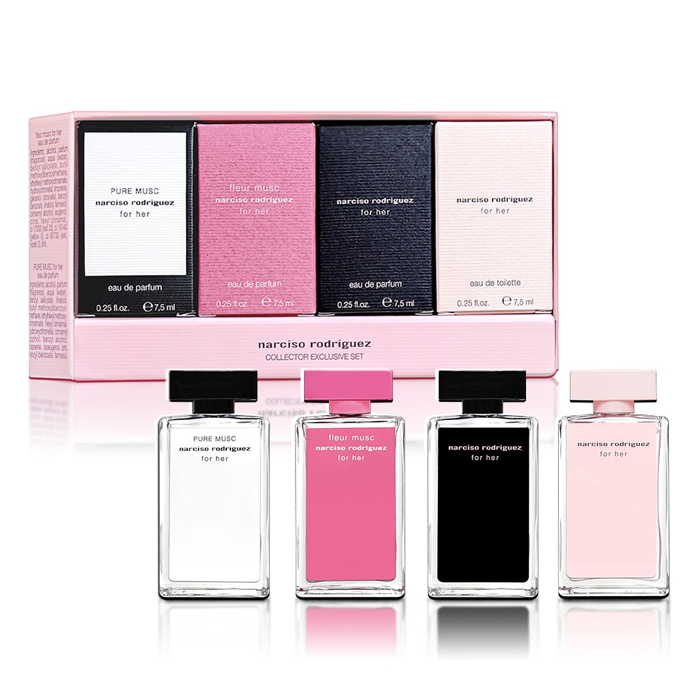 Narciso Rodriguez 香氛禮盒4入X7.5ML(FOR HER 淡香水+淡香精+桃色優雅