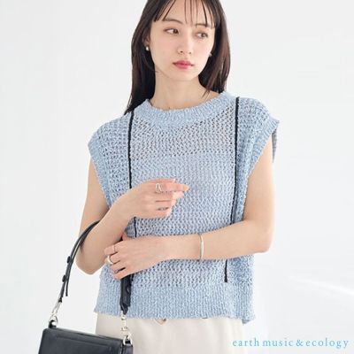 〈earth music〉撞色線條設計鉤織背心上衣