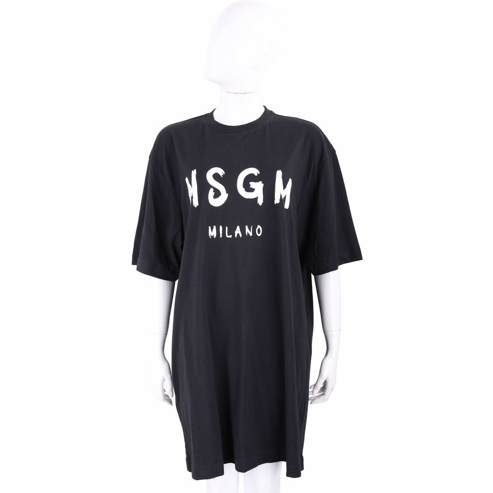 MSGM 塗鴉字母短袖長版TEE 洋裝-多色可選 (白字母黑色)