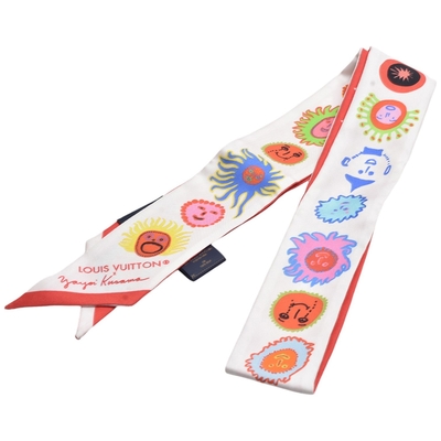 LOUIS VUITTON路易威登 LV M78312聯名草間彌生雙面圖騰長絲巾(紅白色)