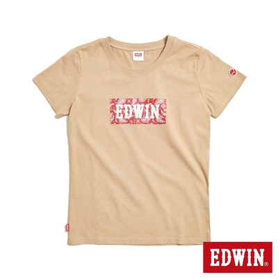 EDWIN 女裝 佩斯里紋LOGO短袖T恤-淺卡其
