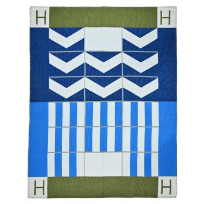 Hermes 愛馬仕 Avalon H Club 手工編織喀什米爾毛毯(靛藍)