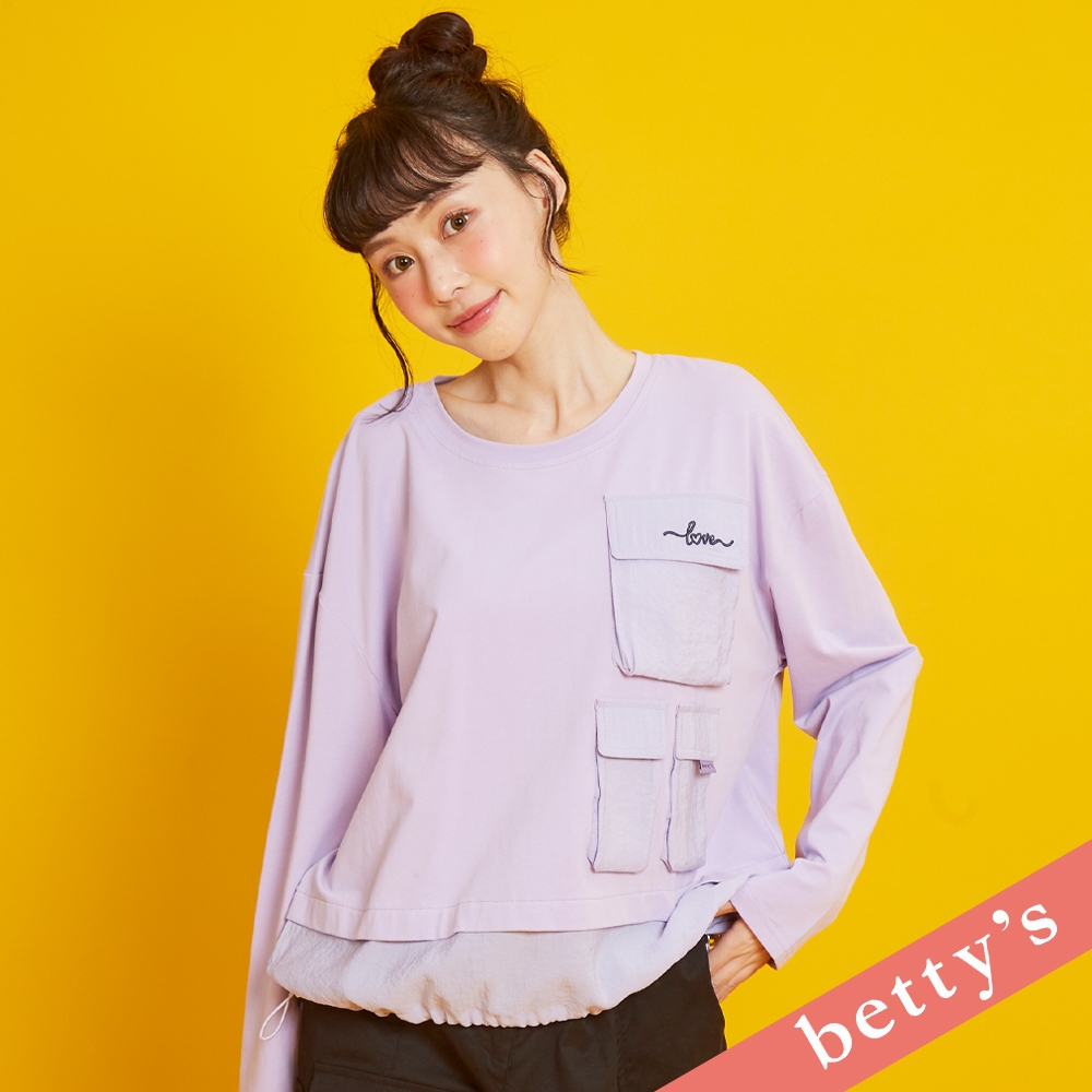 betty’s貝蒂思　下擺拼接抽繩多口袋長袖T-shirt(紫色) (紫色)
