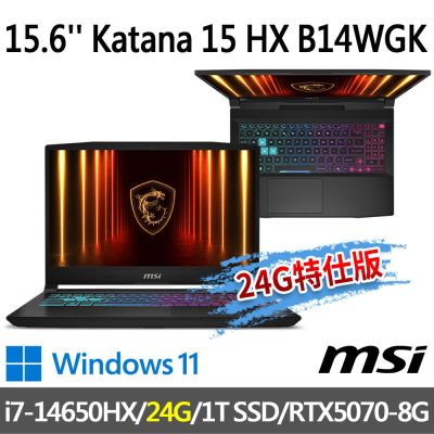 MSI微星 Katana 15 HX B14WGK-609TW 15.6吋 電競筆電 (i7-14650HX/24G/1T SSD/RTX5070-8G/Win11-24G特仕版)