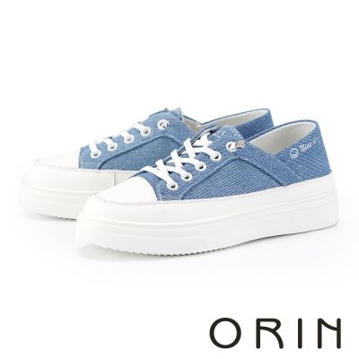 ORIN 真皮後踩兩穿免綁帶厚底休閒鞋 藍色
