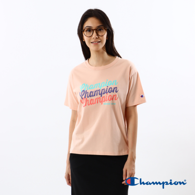 Champion 官方直營-女款 休閒寬版印花短袖TEE(淺粉紅)