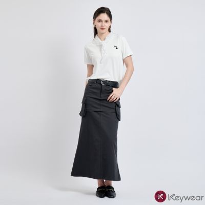 KeyWear奇威名品    顯瘦工裝魚尾長裙-短裙-自行變換兩穿(共2色)-藍色