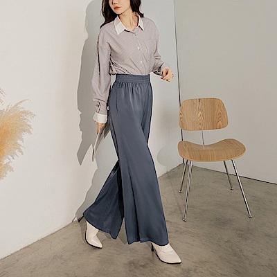 微光澤鬆緊寬腰頭寬褲-OB嚴選