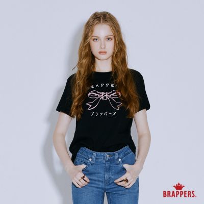 BRAPPERS 女款 蝴蝶結日常印花圓領T-黑