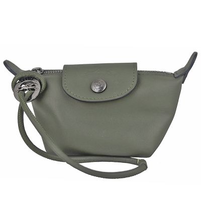 Longchamp Le Pliage 綠色牛皮拉鍊水餃零錢包