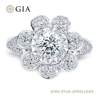 King Star GIA 一克拉 Dcolor PT950鉑金 天然鑽石戒指 花形(3 克拉視覺效果)
