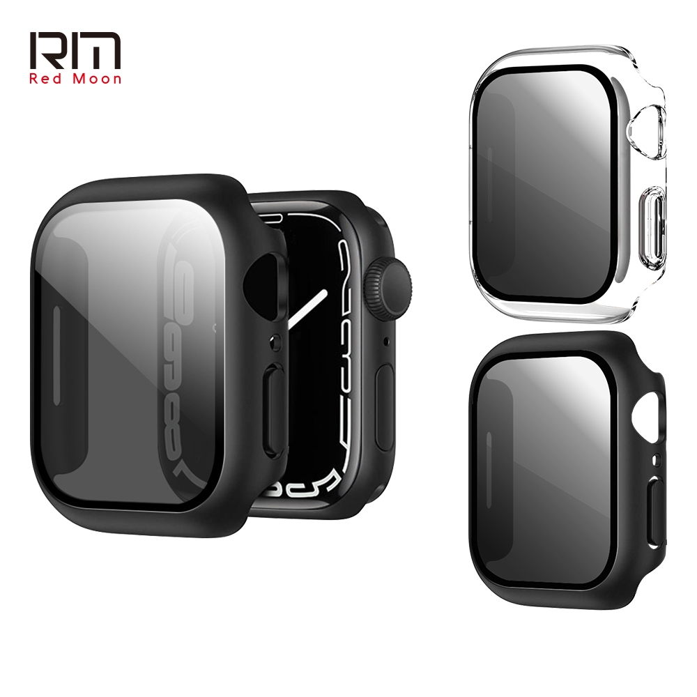 RedMoon APPLE Watch 9/8/7 9H防窺鋼化玻璃+PC全包覆雙料防窺防摔保護殼 41/45mm (41mm)