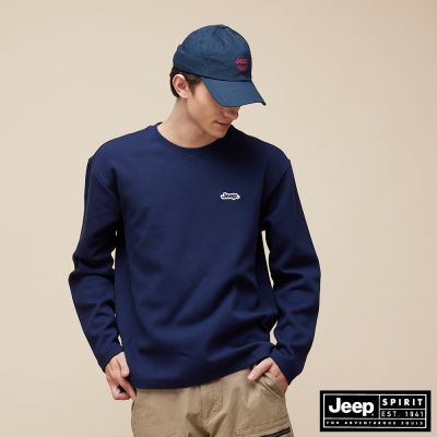 JEEP 男裝 經典品牌LOGO刺繡長袖T恤-藍色