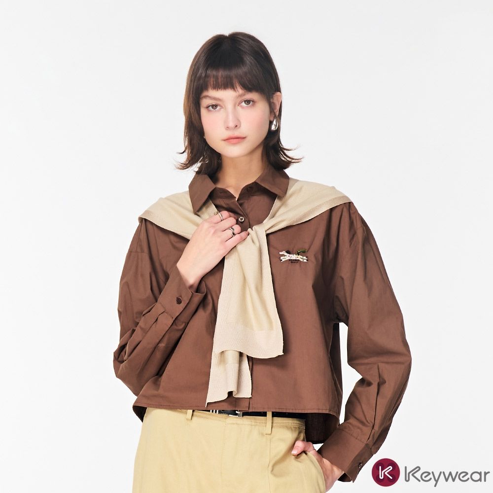 KeyWear奇威名品    百搭披肩設計長袖襯衫(共3色)-咖啡色