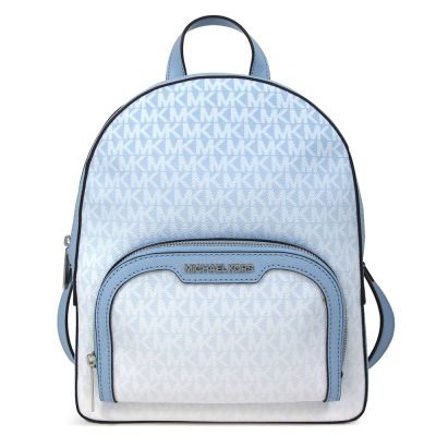 MICHAEL KORS Jaycee 中款 銀字防刮漸層Logo雙層拉鍊雙肩後背包(晴空藍/中)