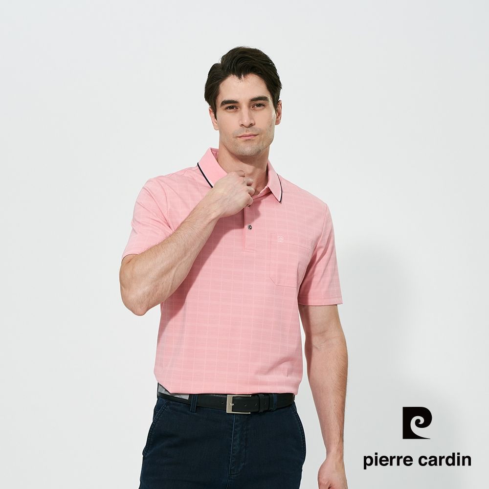 pierre cardin 皮爾卡登 男款 印花短袖polo衫-粉色(5257251-72)