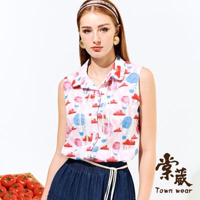 【TOWNWEAR棠葳】純棉亮彩熱氣球無袖襯衫(中大尺碼/女上衣/女上著/棉質/背心/滿版/涼感)