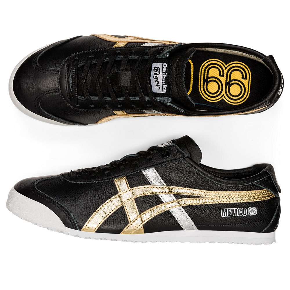 Onitsuka Tiger】鬼塚虎- 黑底金銀虎爪紋MEXICO 66 休閒鞋(D5V2L