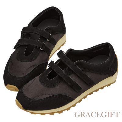 【Grace Gift】休閒美學芭蕾瑪莉珍運動鞋 黑