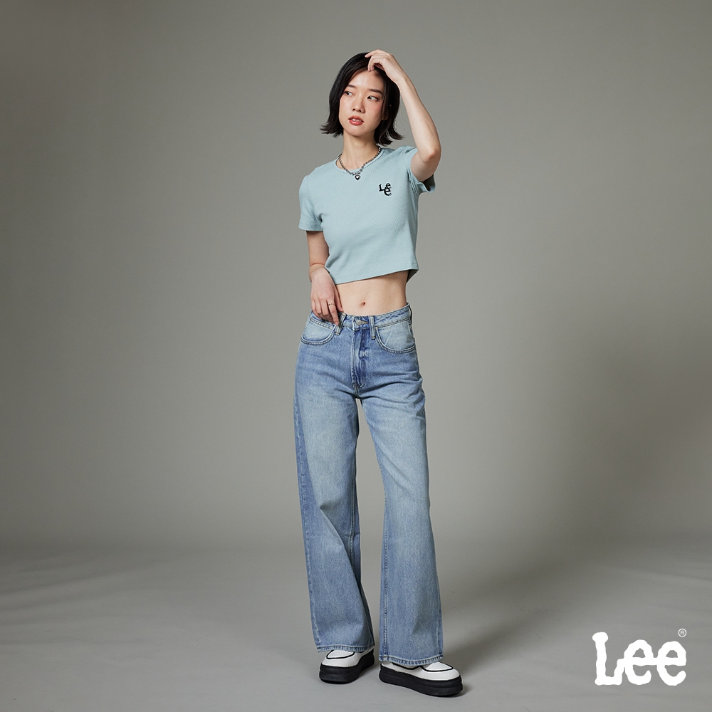 Lee 女款 季節性版型 牛仔寬褲 中藍洗水｜Modern