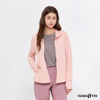 Hang Ten-女裝-冰沙針織防曬連帽外套-杏桃橘