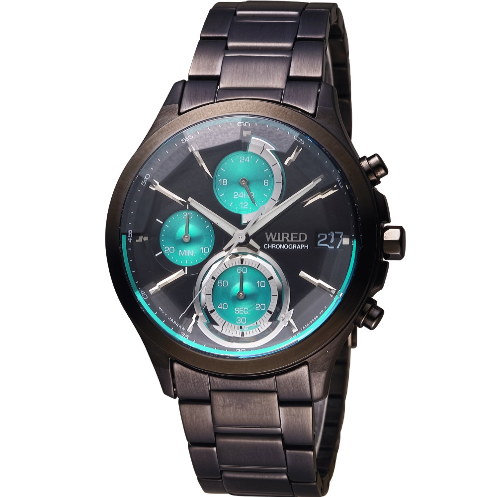 SEIKO 旗下WIRED 日系潮流三眼計時中性錶(VR33-0AA0G)綠AY8010X1__