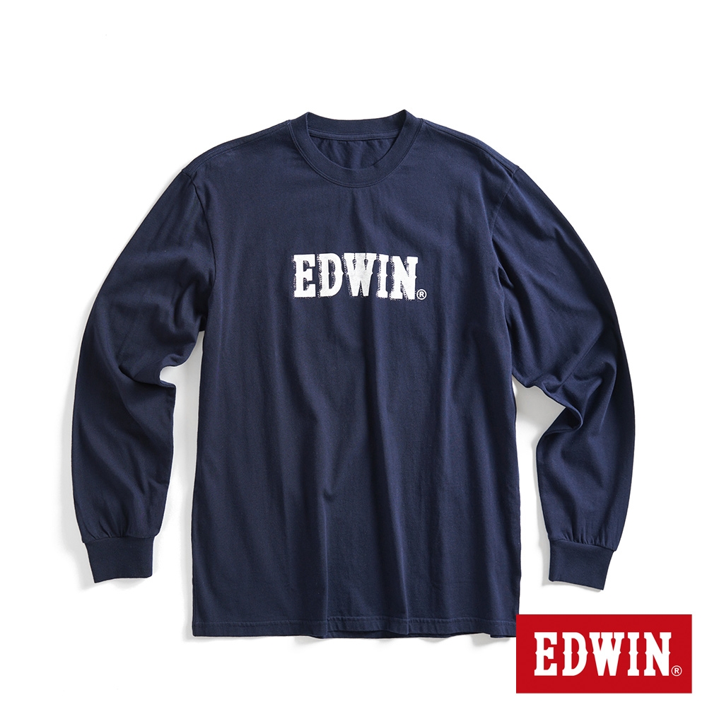 EDWIN 男裝 網路獨家 仿舊立體LOGO長袖T恤-丈青色