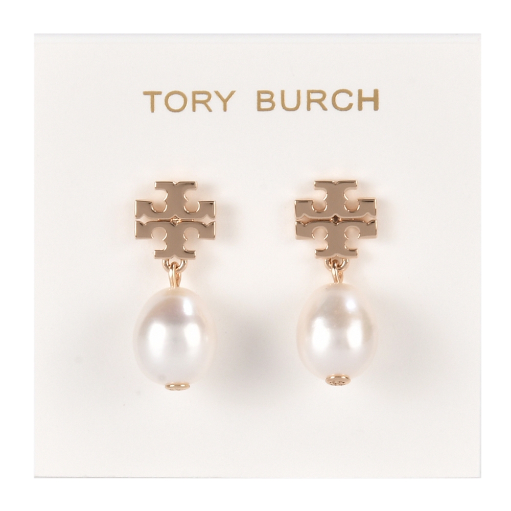 TORY BURCH KIRA 珍珠垂墜款穿式耳環-金