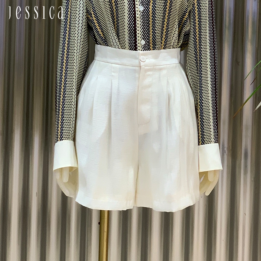 JESSICA - 舒適天絲簡約百搭高腰短褲233Z21（白）