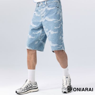鬼洗 BLUE WAY – 大理石山峰大緹花丹寧牛仔短褲